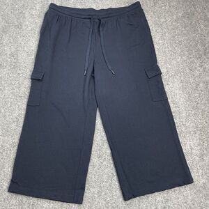 J Jill Fit Wide Leg Cropped Pants Size Petite Large Athleisure Pull On Navy